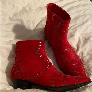 Free People Red Suede Booties - Size 9